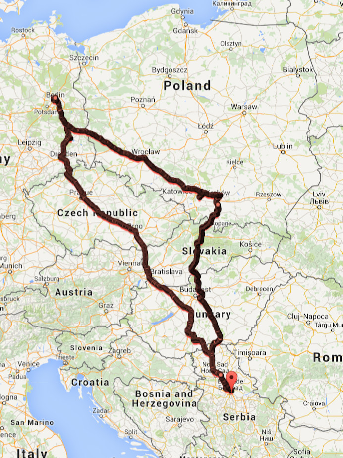 A map showing the roadtrip that followed Elixir Conf EU